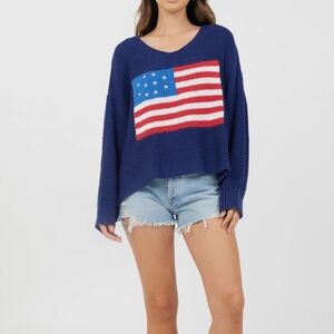 Vintage Havana Navy Knit America Flag Sweater Medium USA loose knit Cowgirl